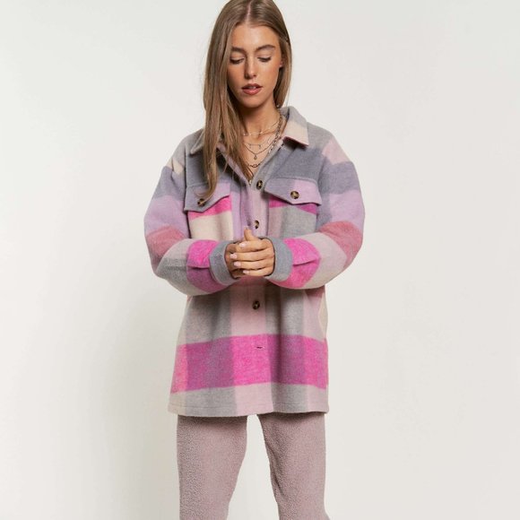 new DAVI N DANI PINK PLAID SHACKET JACKET SHIRT western boho shabby Chic SM-3X - Picture 8 of 8